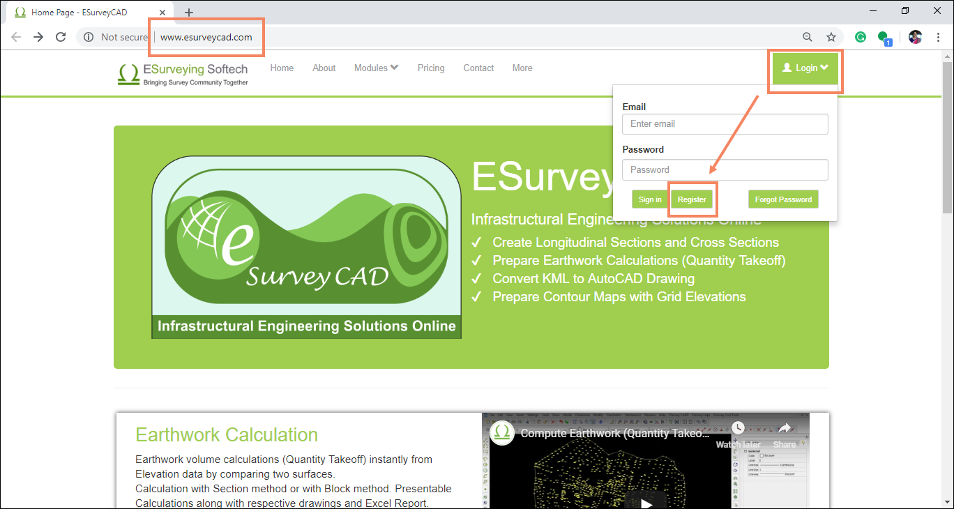 ESurveyCAD Registration Page